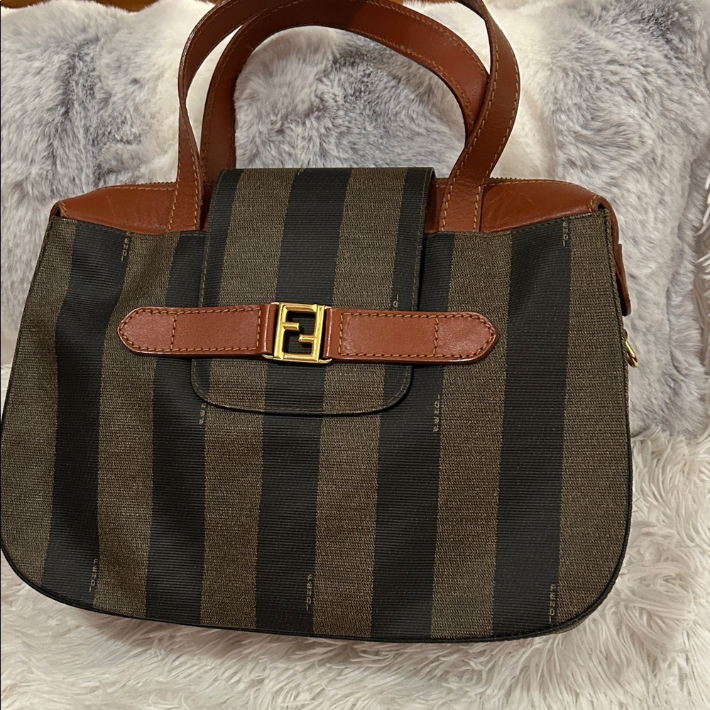 Fendi Elegant Striped Brown and Black Handbag with COA and original dustie